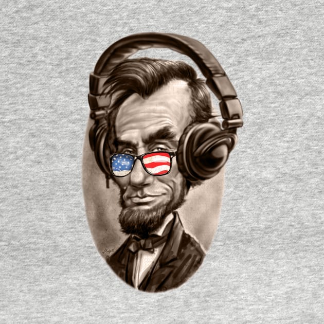 Abe Lincoln With Music Headphones and Stars and Stripes Sunglasses by Mudge